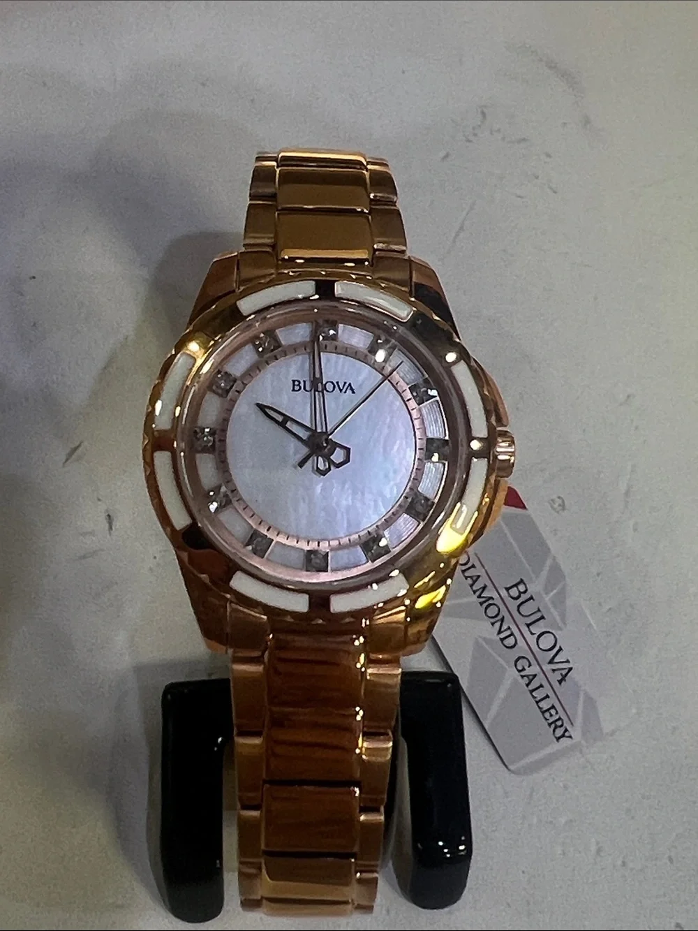 Bulova Rose Gold-Tone Mother of Pearl and Diamonds Watch